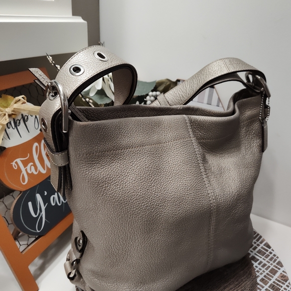 🌸GUC Coach Poppy Genuine Pebble Leather Hobo Crossbody Shoulder Bag, Sil - Picture 4 of 16